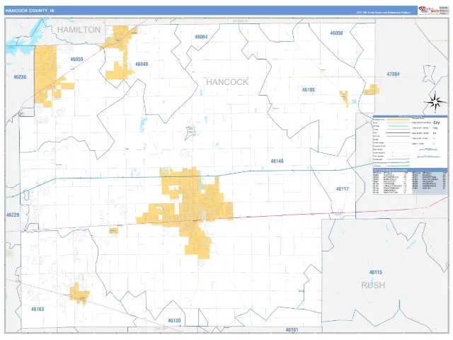 Hancock County, IN ZIP Code Wall Map, Business Reference style