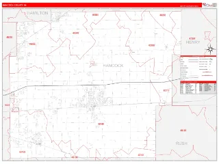 Hancock County, IN RedLine style ZIP Code wall map