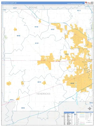 Hendricks County, IN Business Reference style ZIP Code wall map