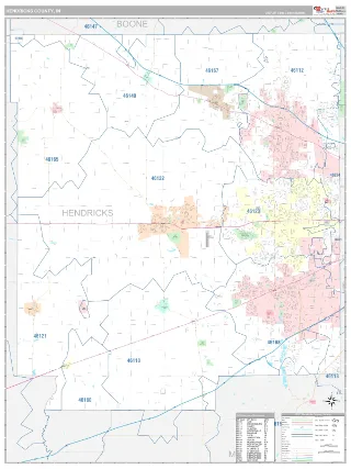 Hendricks County, IN Classic style ZIP Code wall map