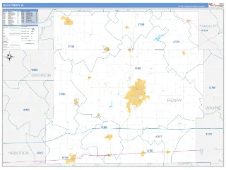 Henry County, IN Business Reference style ZIP Code wall map