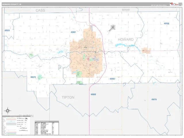 Howard County, IN ZIP Code Wall Map, Classic style