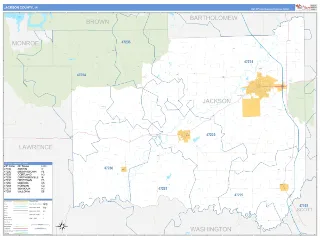 Jackson County, IN Business Reference style ZIP Code wall map