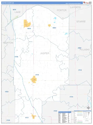 Jasper County, IN Business Reference style ZIP Code wall map