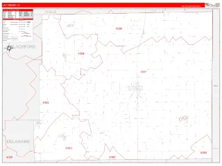 Jay County, IN RedLine style ZIP Code wall map