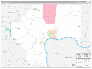 Jefferson County, IN Classic style ZIP Code wall map