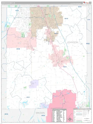 Johnson County, IN Classic style ZIP Code wall map