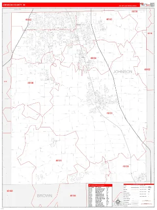 Johnson County, IN RedLine style ZIP Code wall map