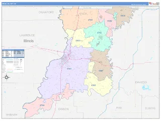Knox County, IN ColorCast style ZIP Code wall map