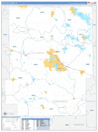 Kosciusko County, IN Business Reference style ZIP Code wall map