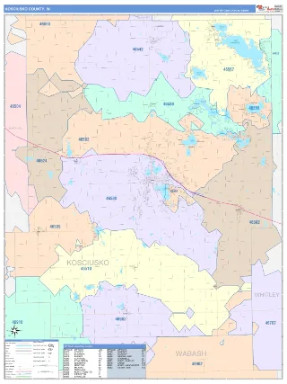Kosciusko County, IN ColorCast style ZIP Code wall map