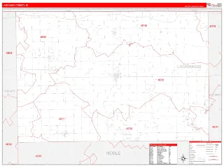 Lagrange County, IN RedLine style ZIP Code wall map
