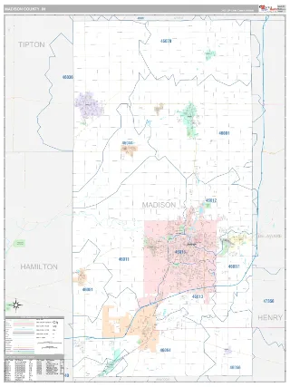 Madison County, IN Classic style ZIP Code wall map