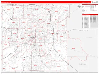 Marion County, IN RedLine style ZIP Code wall map