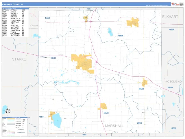 Marshall County, IN ZIP Code Wall Map, Business Reference style