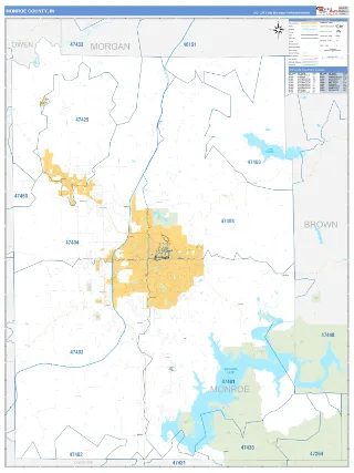 Monroe County, IN Business Reference style ZIP Code wall map