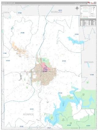 Monroe County, IN Classic style ZIP Code wall map