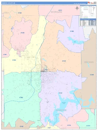 Monroe County, IN ColorCast style ZIP Code wall map
