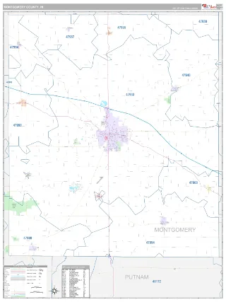 Montgomery County, IN Classic style ZIP Code wall map