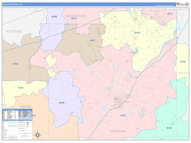 Morgan County, IN ZIP Code Wall Map, ColorCast style