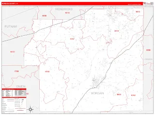 Morgan County, IN RedLine style ZIP Code wall map
