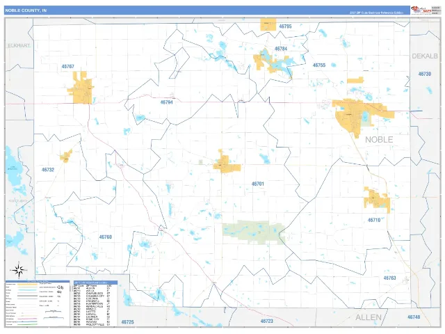 Noble County, IN ZIP Code Wall Map, Business Reference style