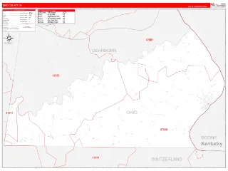 Ohio County, IN RedLine style ZIP Code wall map