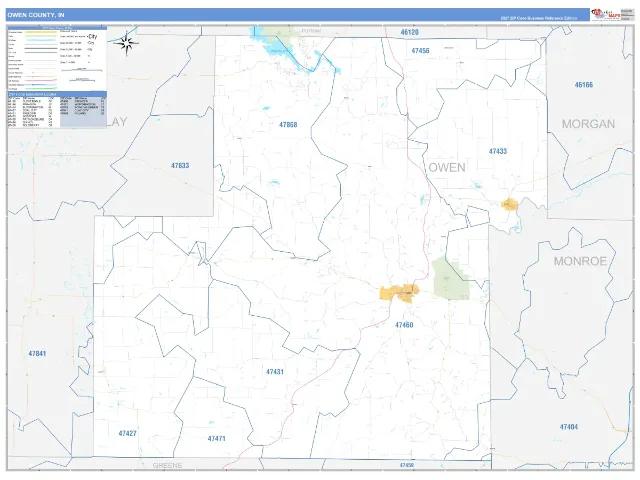 Owen County, IN ZIP Code Wall Map, Business Reference style