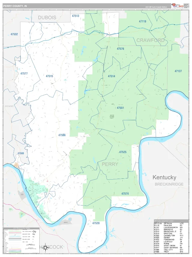 Perry County, IN ZIP Code Wall Map, Classic style