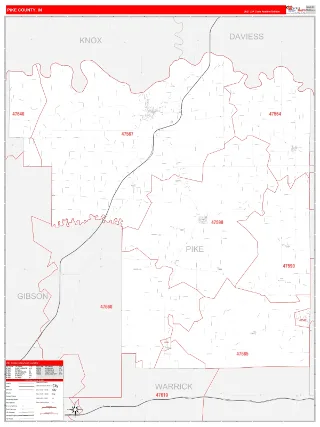 Pike County, IN RedLine style ZIP Code wall map