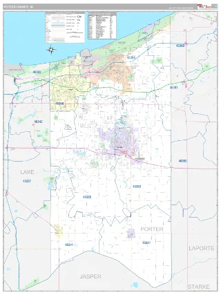 Porter County, IN Classic style ZIP Code wall map
