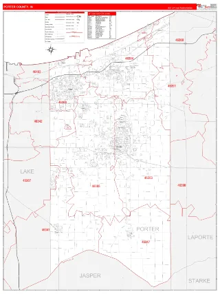 Porter County, IN RedLine style ZIP Code wall map