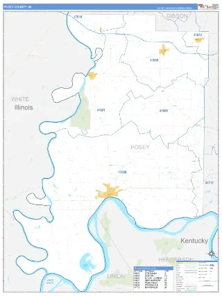 Posey County, IN Business Reference style ZIP Code wall map