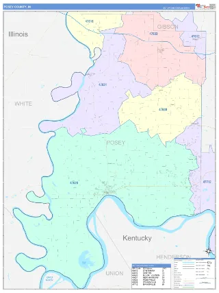 Posey County, IN ColorCast style ZIP Code wall map