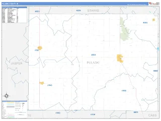 Pulaski County, IN Business Reference style ZIP Code wall map