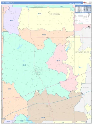 Putnam County, IN ColorCast style ZIP Code wall map