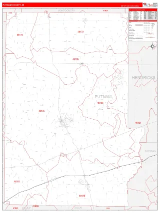 Putnam County, IN RedLine style ZIP Code wall map