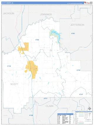 Scott County, IN Business Reference style ZIP Code wall map