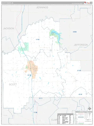 Scott County, IN Classic style ZIP Code wall map
