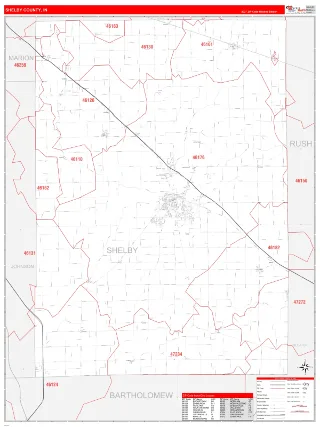 Shelby County, IN RedLine style ZIP Code wall map