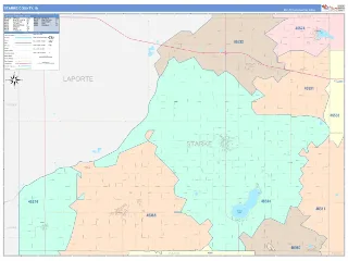 Starke County, IN ColorCast style ZIP Code wall map