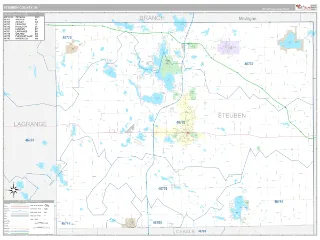Steuben County, IN Classic style ZIP Code wall map