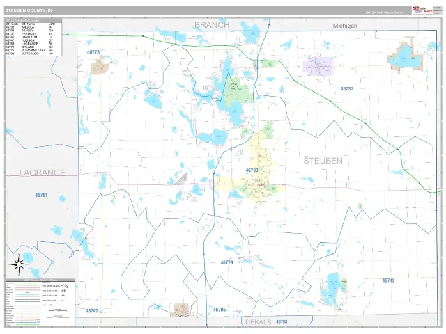 Steuben County, IN ZIP Code Wall Map, Classic style