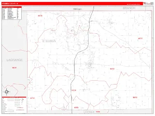 Steuben County, IN RedLine style ZIP Code wall map
