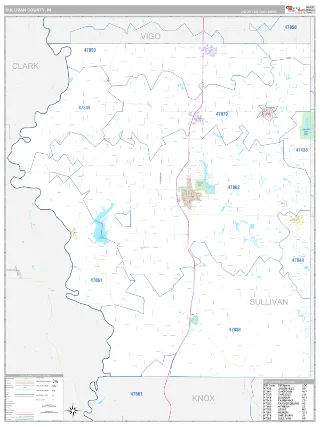 Sullivan County, IN Classic style ZIP Code wall map