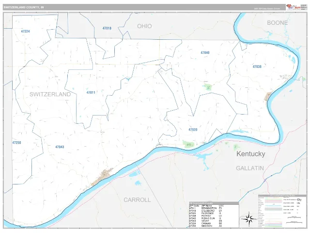 Switzerland County, IN ZIP Code Wall Map, Classic style