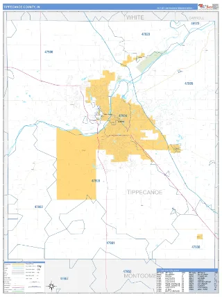 Tippecanoe County, IN Business Reference style ZIP Code wall map