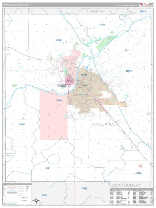 Tippecanoe County, IN Classic style ZIP Code wall map