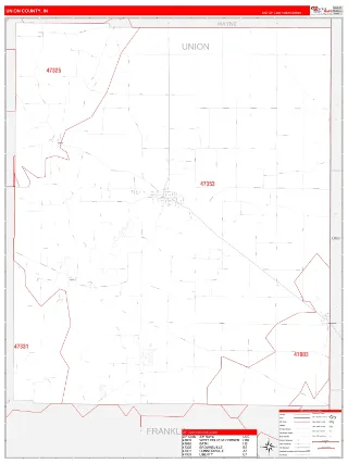 Union County, IN RedLine style ZIP Code wall map