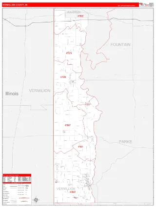 Vermillion County, IN RedLine style ZIP Code wall map